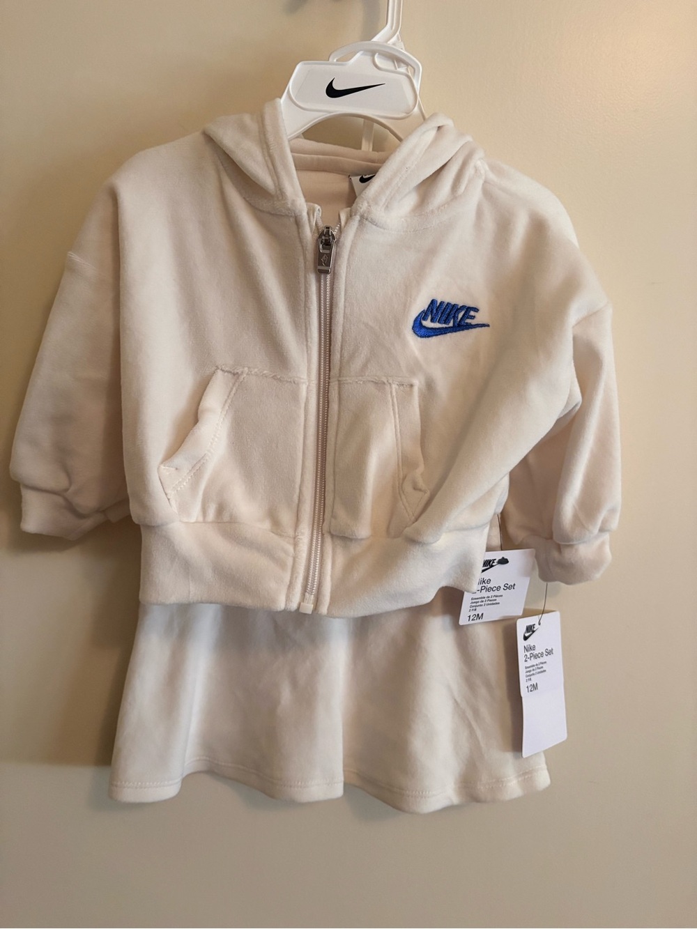 New Nike Cream Zip Hoodie and Skirt Set - 12M
